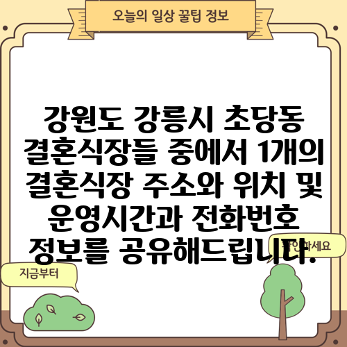 강원도 강릉시 초당동 결혼식장들 중에서 1개의 결혼식장 주소와 위치 및 운영시간과 전화번호 정보를 공유해드립니다.