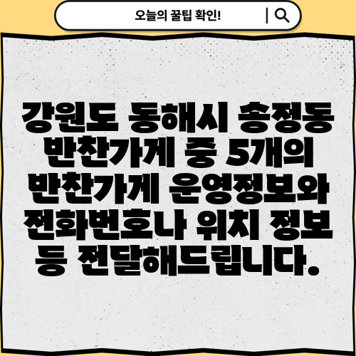 강원도 동해시 송정동 반찬가게 중 5개의 반찬가게 운영정보와 전화번호나 위치 정보 등 전달해드립니다.