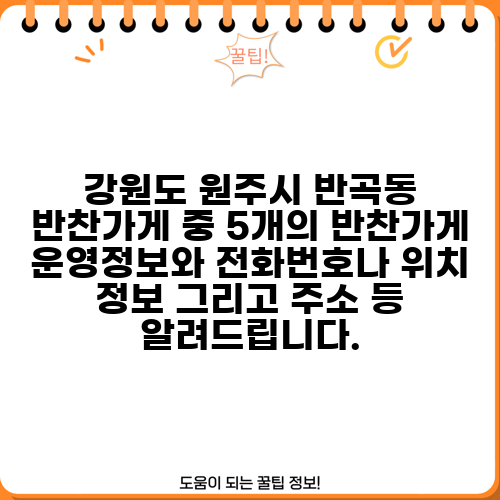 강원도 원주시 반곡동 반찬가게 중 5개의 반찬가게 운영정보와 전화번호나 위치 정보 그리고 주소 등 알려드립니다.