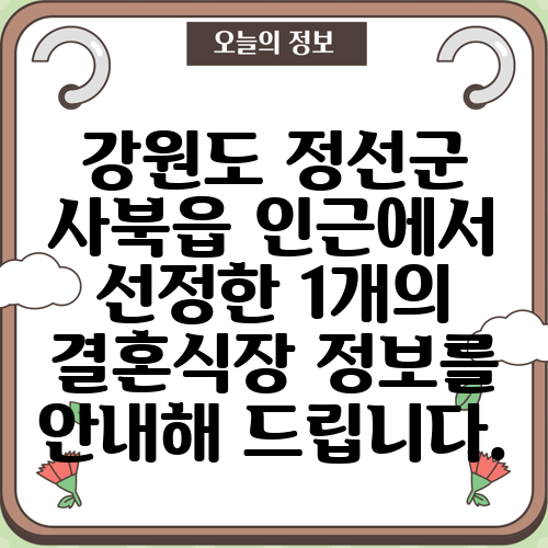 강원도 정선군 사북읍 인근에서 선정한 1개의 결혼식장 정보를 안내해 드립니다.