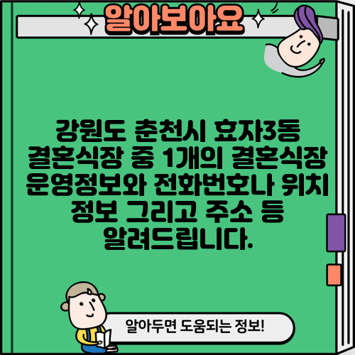 강원도 춘천시 효자3동 결혼식장 중 1개의 결혼식장 운영정보와 전화번호나 위치 정보 그리고 주소 등 알려드립니다.