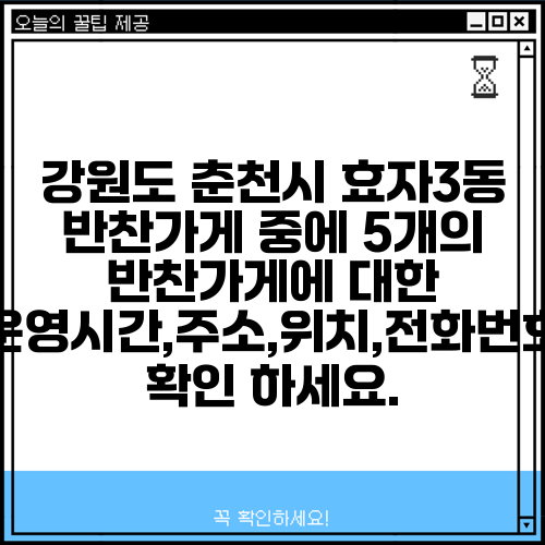 강원도 춘천시 효자3동 반찬가게 중에 5개의 반찬가게에 대한 운영시간,주소,위치,전화번호 확인 하세요.