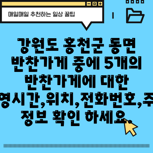 강원도 홍천군 동면 반찬가게 중에 5개의 반찬가게에 대한 운영시간,위치,전화번호,주소 정보 확인 하세요.
