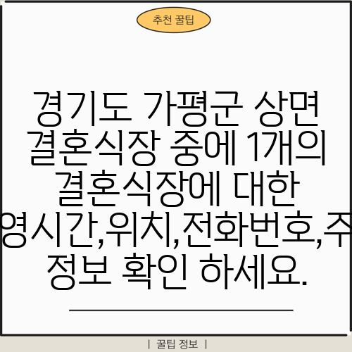 경기도 가평군 상면 결혼식장 중에 1개의 결혼식장에 대한 운영시간,위치,전화번호,주소 정보 확인 하세요.