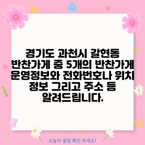 경기도 과천시 갈현동 반찬가게 중 5개의 반찬가게 운영정보와 전화번호나 위치 정보 그리고 주소 등 알려드립니다.