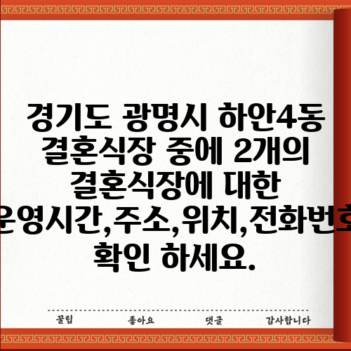 경기도 광명시 하안4동 결혼식장 중에 2개의 결혼식장에 대한 운영시간,주소,위치,전화번호 확인 하세요.