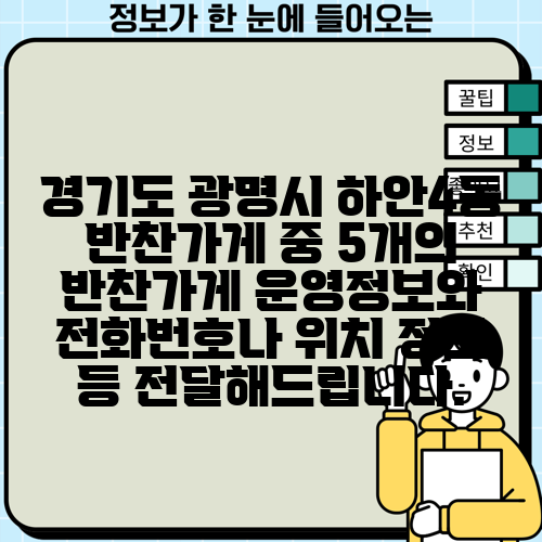 경기도 광명시 하안4동 반찬가게 중 5개의 반찬가게 운영정보와 전화번호나 위치 정보 등 전달해드립니다.