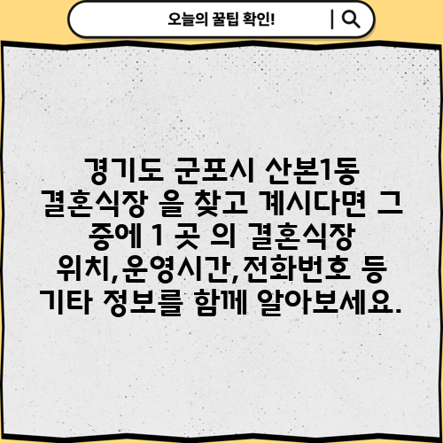 경기도 군포시 산본1동 결혼식장 을 찾고 계시다면 그 중에 1 곳 의 결혼식장 위치,운영시간,전화번호 등 기타 정보를 함께 알아보세요.