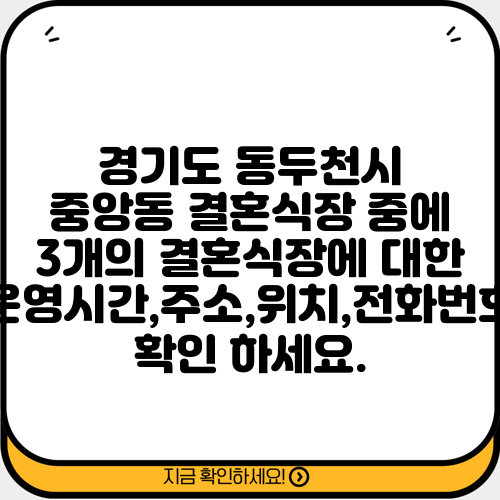 경기도 동두천시 중앙동 결혼식장 중에 3개의 결혼식장에 대한 운영시간,주소,위치,전화번호 확인 하세요.