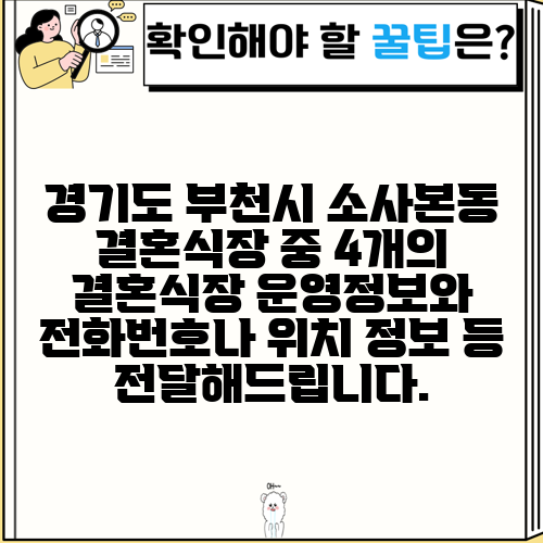경기도 부천시 소사본동 결혼식장 중 4개의 결혼식장 운영정보와 전화번호나 위치 정보 등 전달해드립니다.