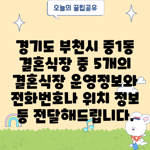 경기도 부천시 중1동 결혼식장 중 5개의 결혼식장 운영정보와 전화번호나 위치 정보 등 전달해드립니다.