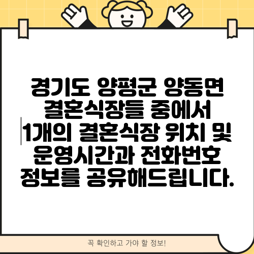 경기도 양평군 양동면 결혼식장들 중에서 1개의 결혼식장 위치 및 운영시간과 전화번호 정보를 공유해드립니다.