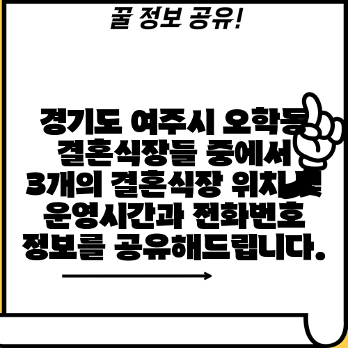 경기도 여주시 오학동 결혼식장들 중에서 3개의 결혼식장 위치 및 운영시간과 전화번호 정보를 공유해드립니다.