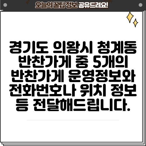 경기도 의왕시 청계동 반찬가게 중 5개의 반찬가게 운영정보와 전화번호나 위치 정보 등 전달해드립니다.