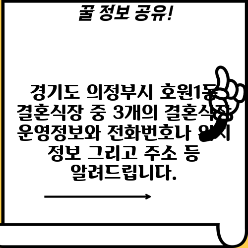 경기도 의정부시 호원1동 결혼식장 중 3개의 결혼식장 운영정보와 전화번호나 위치 정보 그리고 주소 등 알려드립니다.