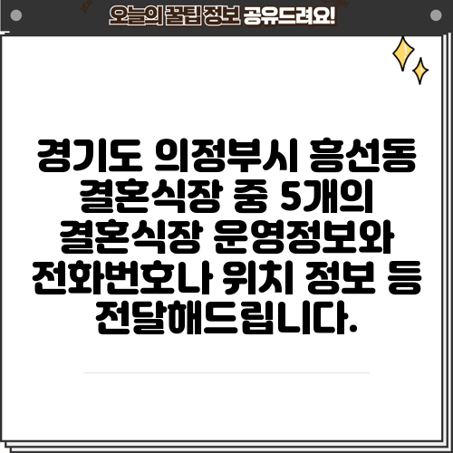 경기도 의정부시 흥선동 결혼식장 중 5개의 결혼식장 운영정보와 전화번호나 위치 정보 등 전달해드립니다.
