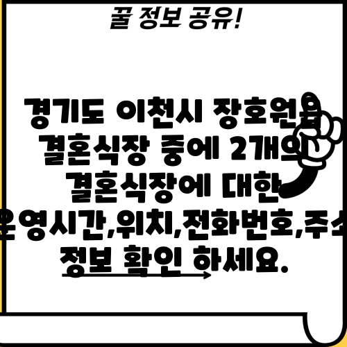 경기도 이천시 장호원읍 결혼식장 중에 2개의 결혼식장에 대한 운영시간,위치,전화번호,주소 정보 확인 하세요.