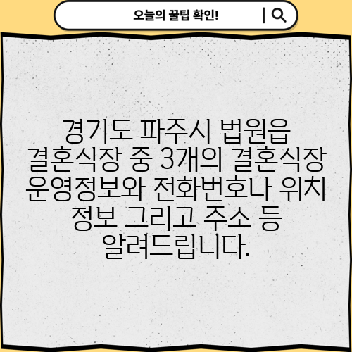 경기도 파주시 법원읍 결혼식장 중 3개의 결혼식장 운영정보와 전화번호나 위치 정보 그리고 주소 등 알려드립니다.