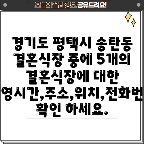경기도 평택시 송탄동 결혼식장 중에 5개의 결혼식장에 대한 운영시간,주소,위치,전화번호 확인 하세요.