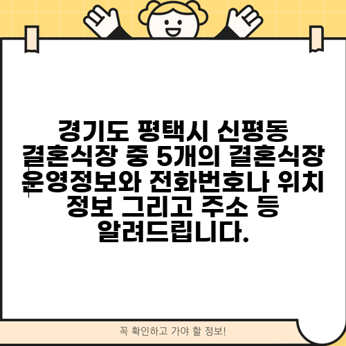 경기도 평택시 신평동 결혼식장 중 5개의 결혼식장 운영정보와 전화번호나 위치 정보 그리고 주소 등 알려드립니다.