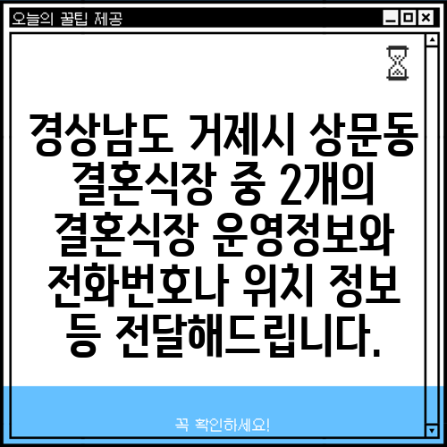 경상남도 거제시 상문동 결혼식장 중 2개의 결혼식장 운영정보와 전화번호나 위치 정보 등 전달해드립니다.
