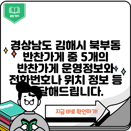 경상남도 김해시 북부동 반찬가게 중 5개의 반찬가게 운영정보와 전화번호나 위치 정보 등 전달해드립니다.