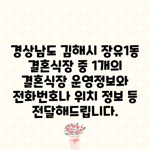 경상남도 김해시 장유1동 결혼식장 중 1개의 결혼식장 운영정보와 전화번호나 위치 정보 등 전달해드립니다.