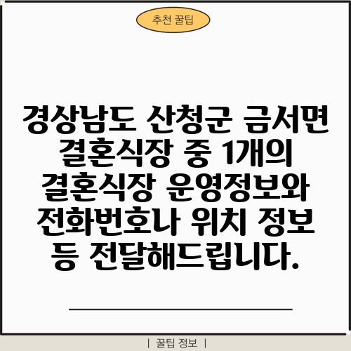 경상남도 산청군 금서면 결혼식장 중 1개의 결혼식장 운영정보와 전화번호나 위치 정보 등 전달해드립니다.