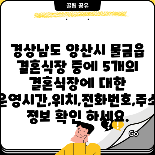 경상남도 양산시 물금읍 결혼식장 중에 5개의 결혼식장에 대한 운영시간,위치,전화번호,주소 정보 확인 하세요.