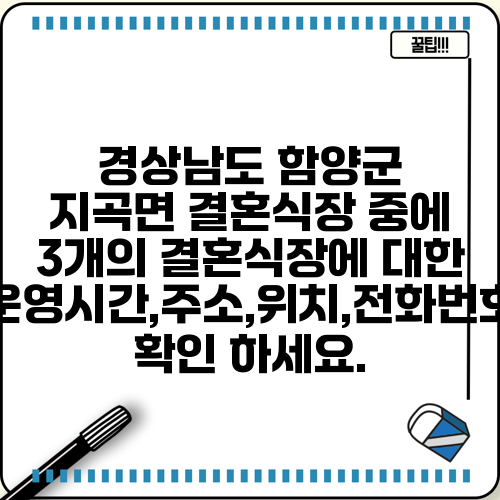 경상남도 함양군 지곡면 결혼식장 중에 3개의 결혼식장에 대한 운영시간,주소,위치,전화번호 확인 하세요.