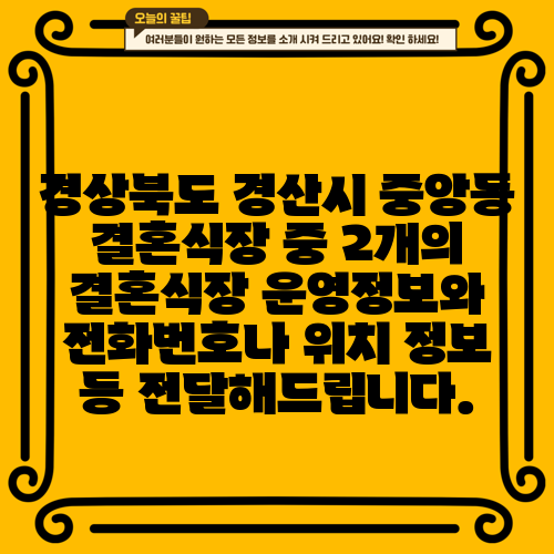 경상북도 경산시 중앙동 결혼식장 중 2개의 결혼식장 운영정보와 전화번호나 위치 정보 등 전달해드립니다.