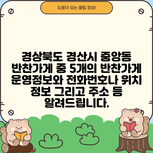 경상북도 경산시 중앙동 반찬가게 중 5개의 반찬가게 운영정보와 전화번호나 위치 정보 그리고 주소 등 알려드립니다.