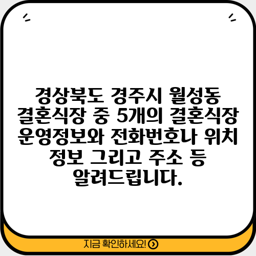 경상북도 경주시 월성동 결혼식장 중 5개의 결혼식장 운영정보와 전화번호나 위치 정보 그리고 주소 등 알려드립니다.