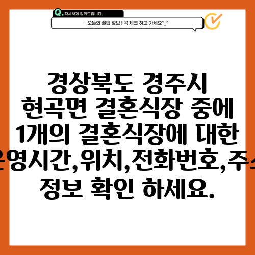 경상북도 경주시 현곡면 결혼식장 중에 1개의 결혼식장에 대한 운영시간,위치,전화번호,주소 정보 확인 하세요.