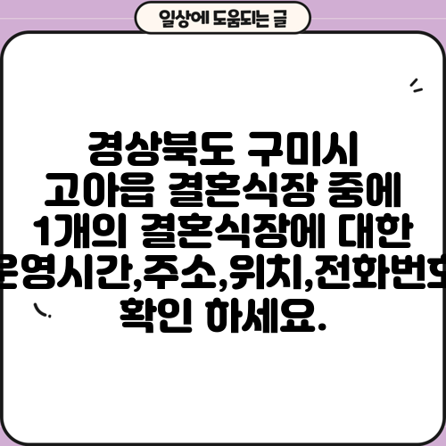 경상북도 구미시 고아읍 결혼식장 중에 1개의 결혼식장에 대한 운영시간,주소,위치,전화번호 확인 하세요.