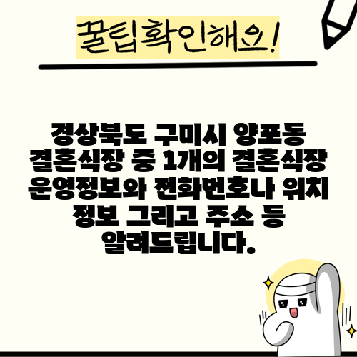 경상북도 구미시 양포동 결혼식장 중 1개의 결혼식장 운영정보와 전화번호나 위치 정보 그리고 주소 등 알려드립니다.