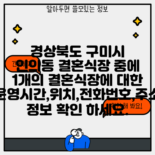 경상북도 구미시 인의동 결혼식장 중에 1개의 결혼식장에 대한 운영시간,위치,전화번호,주소 정보 확인 하세요.