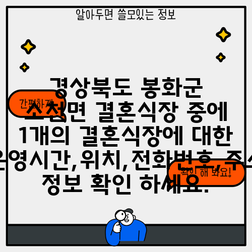 경상북도 봉화군 소천면 결혼식장 중에 1개의 결혼식장에 대한 운영시간,위치,전화번호,주소 정보 확인 하세요.