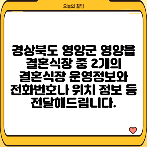 경상북도 영양군 영양읍 결혼식장 중 2개의 결혼식장 운영정보와 전화번호나 위치 정보 등 전달해드립니다.
