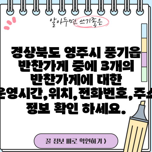 경상북도 영주시 풍기읍 반찬가게 중에 3개의 반찬가게에 대한 운영시간,위치,전화번호,주소 정보 확인 하세요.