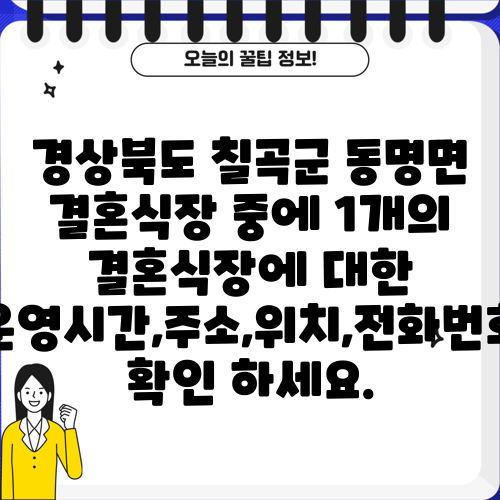 경상북도 칠곡군 동명면 결혼식장 중에 1개의 결혼식장에 대한 운영시간,주소,위치,전화번호 확인 하세요.