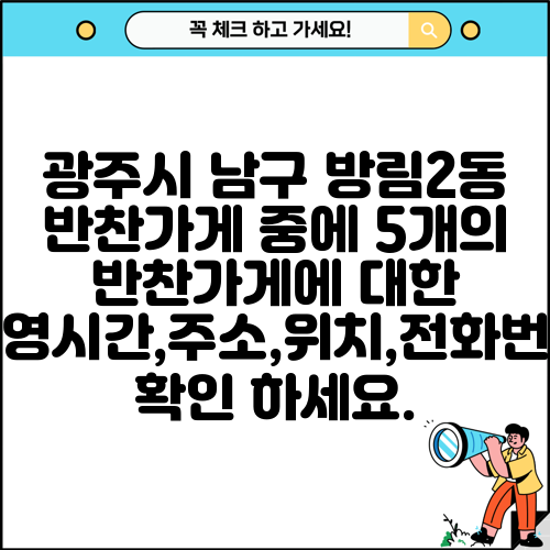 광주시 남구 방림2동 반찬가게 중에 5개의 반찬가게에 대한 운영시간,주소,위치,전화번호 확인 하세요.