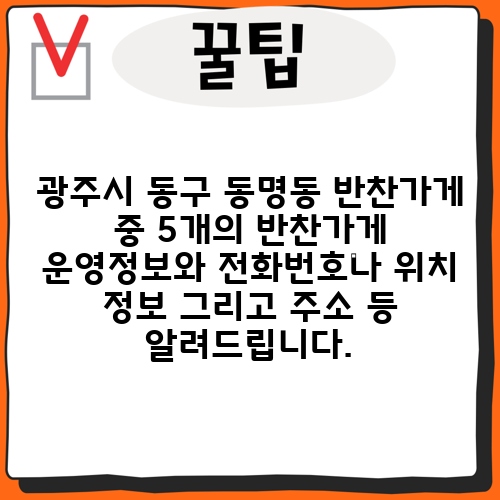 광주시 동구 동명동 반찬가게 중 5개의 반찬가게 운영정보와 전화번호나 위치 정보 그리고 주소 등 알려드립니다.