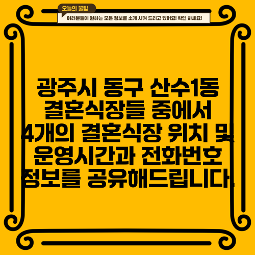 광주시 동구 산수1동 결혼식장들 중에서 4개의 결혼식장 위치 및 운영시간과 전화번호 정보를 공유해드립니다.