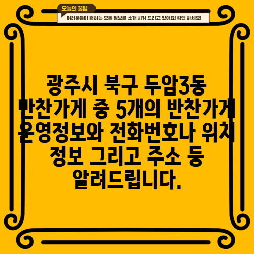 광주시 북구 두암3동 반찬가게 중 5개의 반찬가게 운영정보와 전화번호나 위치 정보 그리고 주소 등 알려드립니다.