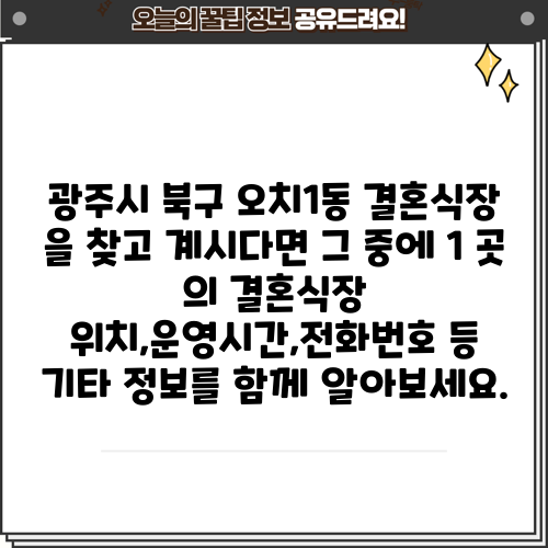광주시 북구 오치1동 결혼식장 을 찾고 계시다면 그 중에 1 곳 의 결혼식장 위치,운영시간,전화번호 등 기타 정보를 함께 알아보세요.