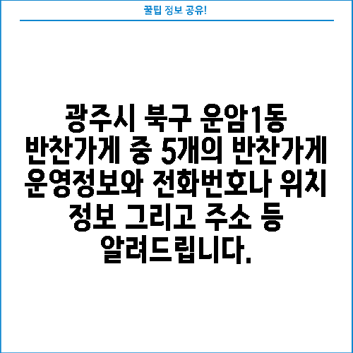광주시 북구 운암1동 반찬가게 중 5개의 반찬가게 운영정보와 전화번호나 위치 정보 그리고 주소 등 알려드립니다.