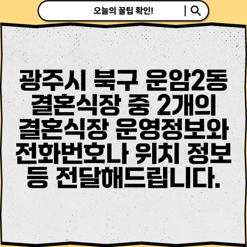 광주시 북구 운암2동 결혼식장 중 2개의 결혼식장 운영정보와 전화번호나 위치 정보 등 전달해드립니다.