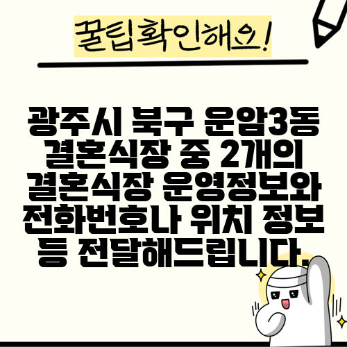 광주시 북구 운암3동 결혼식장 중 2개의 결혼식장 운영정보와 전화번호나 위치 정보 등 전달해드립니다.