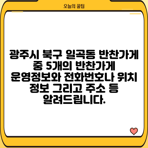 광주시 북구 일곡동 반찬가게 중 5개의 반찬가게 운영정보와 전화번호나 위치 정보 그리고 주소 등 알려드립니다.